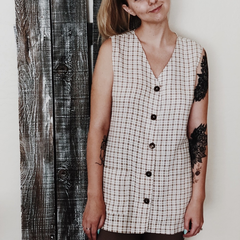 90s Plaid Button Up Tank
